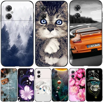 Для Xiaomi Poco M4 5G Чехол Задняя крышка телефона Мягкий Силиконовый Защитный Черный Tpu Cat Flower Изображение