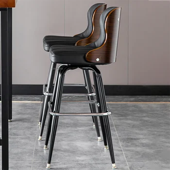 Европейские вращающиеся барные стулья, Металлическая деревянная Современная стойка, дизайнерский барный стул, Обеденный кухонный шезлонг для отдыха, Предметы домашнего обихода Изображение