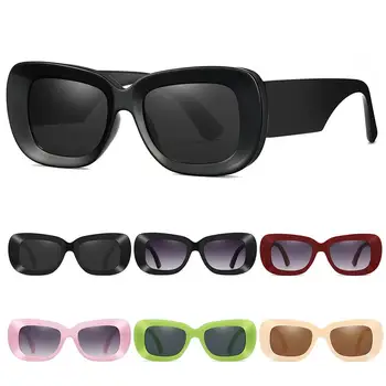 Женские Прямоугольные солнцезащитные очки в толстой оправе, Модные Квадратные Солнцезащитные очки, Классические Черные солнцезащитные очки, Винтажные Панковские оттенки UV400 Изображение