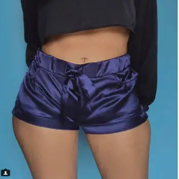Женские летние пляжные повседневные мини-шорты горячего сексуального цвета, модные женские атласные шорты с карманами Изображение