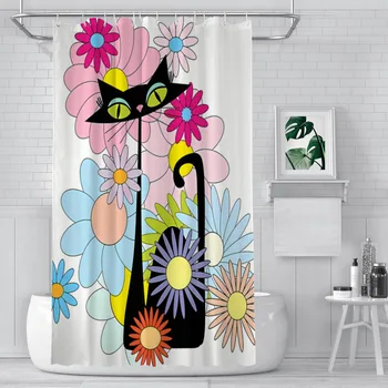 Занавески для душа в ванной с цветочным эффектом Atomic Cat, Водонепроницаемая Перегородка в старом стиле, Аксессуары для домашнего декора Изображение