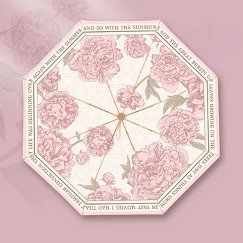 Зонт от солнца и дождя, устойчивый к ультрафиолетовому излучению, трехстворчатый зонт высокого класса, двухслойное красочное покрытие, сложенные зонты розового цвета Изображение