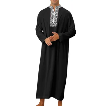 Ислам Мужская одежда Марокканский кафтан с ручной вышивкой, свободная и дышащая Джеллаба Абая Джубба Тобе для мужчин, мусульманский халат Изображение
