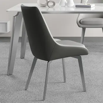 Итальянский обеденный стул, современный стул с простой спинкой, Дизайнерский Роскошный стул для домашнего ресторана, Креативный обеденный стул из красной кожи Изображение