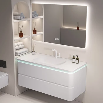 Керамический цельный умывальник Комбинация шкафов для ванной Комнаты Простой столик для ванной Комнаты Банный костюм Изображение
