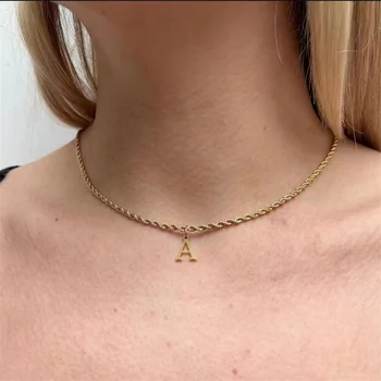 Классическое ожерелье с подвеской в виде начальной буквы AZ из нержавеющей стали, Женское простое модное ожерелье с веревочной цепочкой 3 мм для женщин, подарок ювелирных изделий Изображение