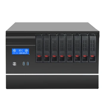 Корпус NAS, материнская плата mATX на 8 дисков, система контроля температуры и отключения звука, корпоративный сервер сетевого хранилища Qunhui черного цвета Изображение