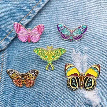 Креативная брошь с эмалью в виде бабочки-насекомого, Красочный растительный узор, Персонализированные булавки в виде бабочки из сплава, Значок, Аксессуары для сумок. Изображение