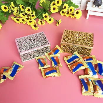 Креативная коробка для конфет Прямоугольный органайзер Решетчатая Выдолбленная золотая и серебряная коробка для конфет Красивая И практичная Очень прочная Изображение