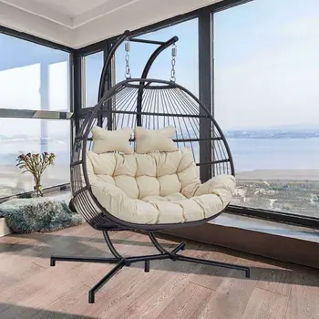 Кресло-качели для 2 человек, подвесной стул, открытый патио, качели, подвесной стул круглой формы, патио Изображение