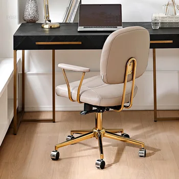 Легкие Роскошные офисные стулья, поворотное кресло с домашним подъемником, креативное кресло со спинкой в скандинавском стиле, минималистичное компьютерное кресло, Офисная мебель Изображение