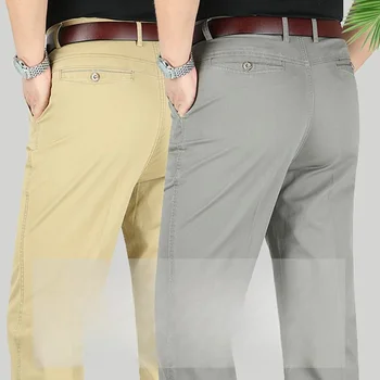 Летние Тонкие Мужские костюмные брюки Прямые, расклешенные, хлопчатобумажные, повседневные, Корейская мода 2023, Новый однотонный Темпераментный Роскошный A162 Изображение