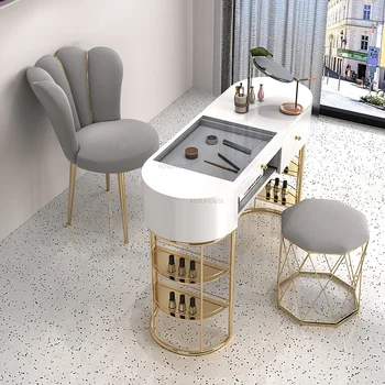 Маникюрный стол из закаленного стекла в скандинавском стиле для коммерческой мебели Профессиональный маникюрный стол Экономичный Легкий Роскошный Маникюрный стол Изображение