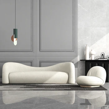 Минималистичный 3-местный диван-кресло для гостиной, современный белый диван, модуль из овечьей шерсти, Большая дизайнерская мебель для спальни-канапе Изображение