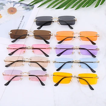 Модные прямоугольные женские солнцезащитные очки UV400 без оправы для верховой езды ретро-дизайна градиентного цвета, велосипедные солнцезащитные очки Унисекс Изображение