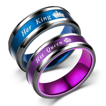 Модные украшения New Purple King Queen, кольцо для влюбленных из титановой стали и нержавеющей стали для мужчин и женщин Изображение
