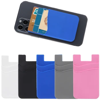 Модный силиконовый чехол-бумажник для телефона, самоклеящийся держатель для карт, универсальный карман для мобильного телефона, прикрепляемый к сумкам для кредитных карт, кошелек Изображение