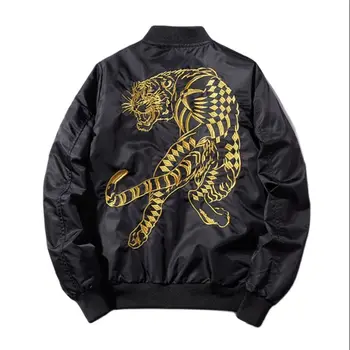 Мужская куртка-бомбер Sukajan с вышивкой в виде Тигра, Роскошное Мужское пальто в стиле Тигр, 2023, Осенне-зимние Мотоциклетные Водонепроницаемые японские куртки с подкладкой Изображение