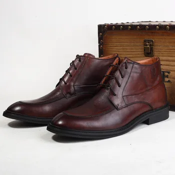 Мужские ботинки Goodyear, Ковбойские ботинки, мужская обувь больших размеров, Botas Sapato Masculino Hombre, натуральная кожа, британский стиль панк Изображение