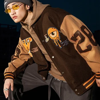 Мужские и женские университетские куртки с вышивкой буквами, японская Тонкая Весенне-осенняя бейсбольная куртка Оверсайз, пальто, хип-хоп Колледж Харадзюку Изображение