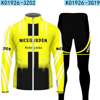 Мужской велосипедный костюм с длинным рукавом, дышащая велосипедная одежда на молнии для горных велосипедов, Желтая майка с принтом для велоспорта Изображение
