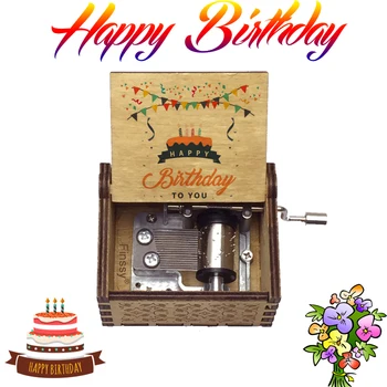 Музыкальная шкатулка с популярной цветной печатью Happy Birthday Деревянная для детей, подружек, родителей, подарков на День рождения, Красивый орнамент Изображение