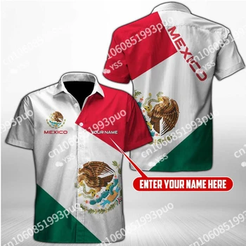 Национальный герб Мексики, пользовательское название, 3D печать, модная мужская рубашка, повседневная Гавайская рубашка с коротким рукавом, Мужской Мексиканский мужской топ Изображение