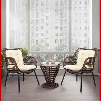 Небольшой столик и стул на балконе, Чайный столик и стул, Комбинированный набор Для отдыха, Ротанговый стул на открытом воздухе, Терраса, ротанговый стул Изображение