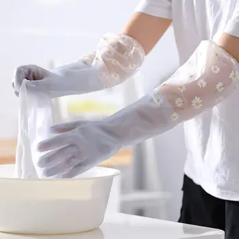 Нескользящие Прочные толстые перчатки для мытья посуды, перчатки для чистки домашнего скруббера, инструмент для чистки кухни Изображение