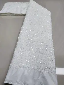 Новая Белая африканская бархатная кружевная вышивка с пайетками 2023 г. Высококачественная французская ткань для выпускного вечера для пошива свадебного платья Изображение