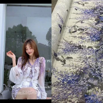 Новое платье-рубашка из шелковой эластичной ткани Xianmei с принтом фиолетовой лаванды 80x140 см Изображение