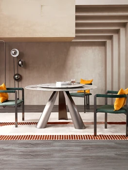 Обеденный стол из натурального мрамора с подсветкой роскошная итальянская минималистичная вилла для большой семьи в дизайнерском стиле Изображение