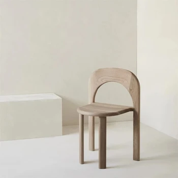 Обеденный стул из дуба со спинкой в скандинавском стиле, мебель для гостиной, универсальный стул для отдыха на свежем воздухе, низкий табурет из массива дерева Изображение