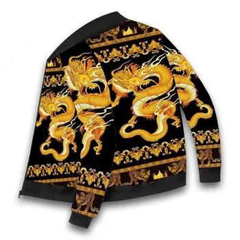 Осенне-зимняя новая стильная куртка с 3D принтом дракона, уличная приталенная мужская куртка с длинным рукавом, куртка на молнии, мужская одежда для пилотов Изображение