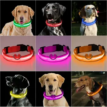 Ошейник для домашних собак со светодиодной подсветкой, защита от потери в ночное время, ошейник для собак, мигающий светящийся поводок Для собак, светящийся флуоресцентный ошейник для домашних животных Изображение