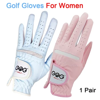 Перчатки для гольфа для женщин lady Girl Профессиональные 1 пара Розовых Синих 2 Цвета ткани спортивный мяч для игры в гольф Теннис Бейсбол Подарок 1 пара Изображение