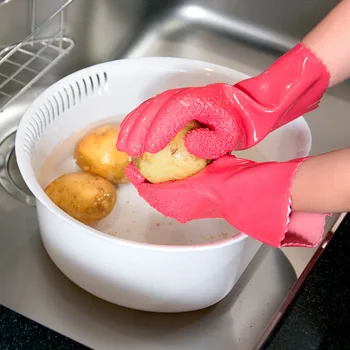 Перчатки для чистки картофеля, кухонные перчатки для чистки овощей, рыбы, чешуи, нескользящие силиконовые перчатки, аксессуары для кухонных инструментов Изображение