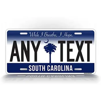Пользовательский Номерной знак South Carolina Blue Персонализированный Любой текст Автограф SC State Украшение стены Металлическая табличка на стене Изображение