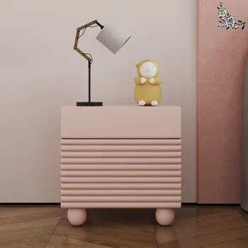 Прикроватный столик в Скандинавском стиле, Современный Свет, Роскошная краска, Прикроватный шкаф для хранения, Прикроватная тумбочка для спальни Princess Pink Изображение