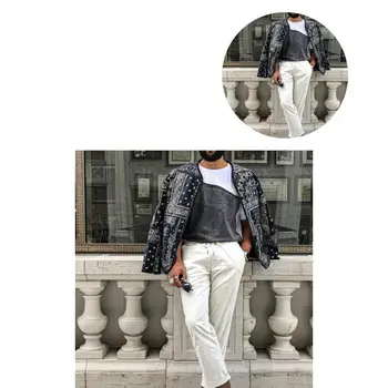 Простая мужская куртка С эластичными манжетами, Ветрозащитная застежка-молния, свободное пальто в этническом стиле с ретро-рисунком Изображение