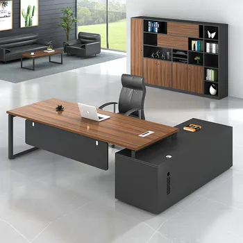 Простой и современный стол босса, большой письменный стол для совета директоров, верстак для одного человека, комбинация рабочего стола и стула для офиса генерального менеджера Изображение