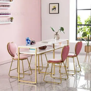 Простые двойные маникюрные столы Nordic Fashion Ins, маникюрный стол и стул, современный профессиональный маникюрный стол для салона красоты Изображение