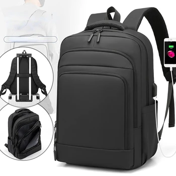 Прочный рюкзак для ноутбуков для деловых поездок с USB-портом для зарядки, багажный ремень, водонепроницаемая школьная сумка для колледжа для женщин и мужчин Изображение
