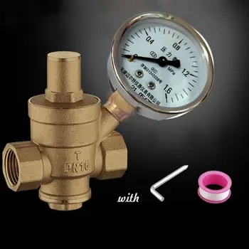Регулируемый латунный клапан регулятора давления воды DN15 с внутренней и наружной резьбой PN 1.6 и манометром Изображение
