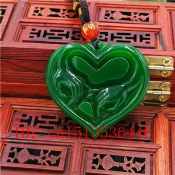 Резное Сердце Нефритовый Кулон Натуральное Китайское Зеленое ожерелье Шарм Ювелирные изделия из Жадеита Мода Счастливый Амулет Подарки для женщин Изображение
