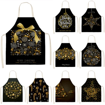 Рождественский золотой черный подарочный фартук для уборки фартук для домашней кухни одежда шеф-повара из хлопка и льна нагрудник для взрослых Изображение