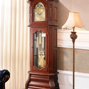 Роскошные Европейские напольные часы Вилла из массива дерева Механические часы Домашняя музыкальная хроника Маятниковые часы Hemler Большие вертикальные часы Изображение