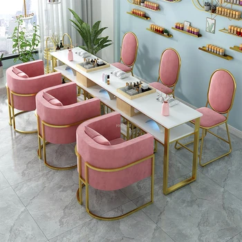 Роскошные дизайнерские маникюрные столики для мебели салона красоты, профессиональный маникюрный стол, японский двухслойный стол и стул Изображение