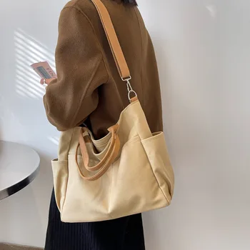 Ручная сумка Harajuku с несколькими карманами, женская однотонная сумка для колледжа, студенческая сумка через плечо Изображение