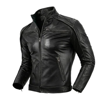 Светоотражающий Череп, винтажная мотоциклетная байкерская куртка, мужская куртка из натуральной воловьей кожи, осенне-зимнее пальто, Съемная одежда для верховой езды Изображение